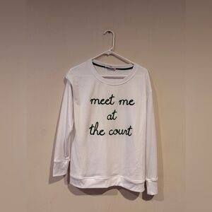 White Sweatshirt with Green “meet me at the court” Tennis sweater- Never Worn